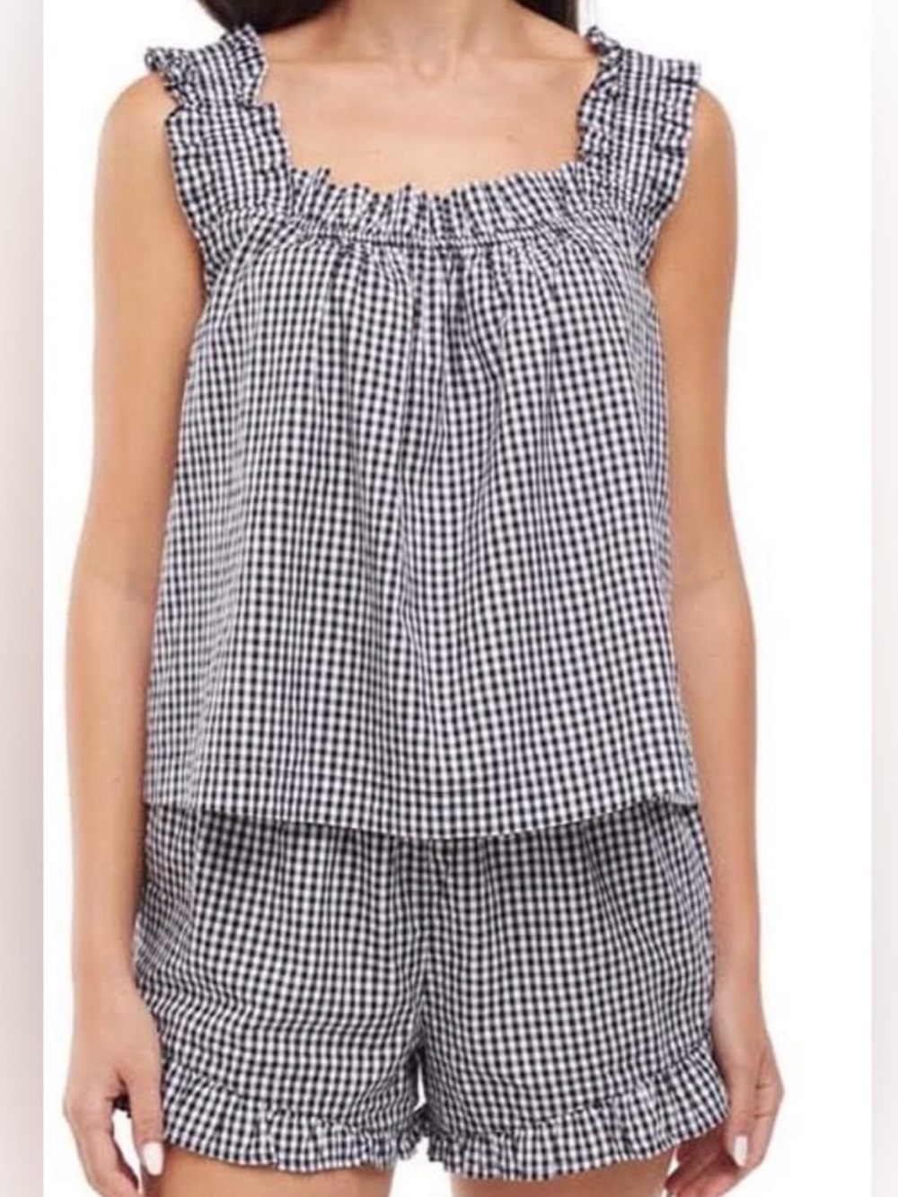 GAP ✨nwt- Gingham Ruffle Tank & Shorts Cottagecore Set - Black and White